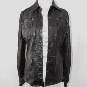GARMANY Black Distressed Short Leather Jacket